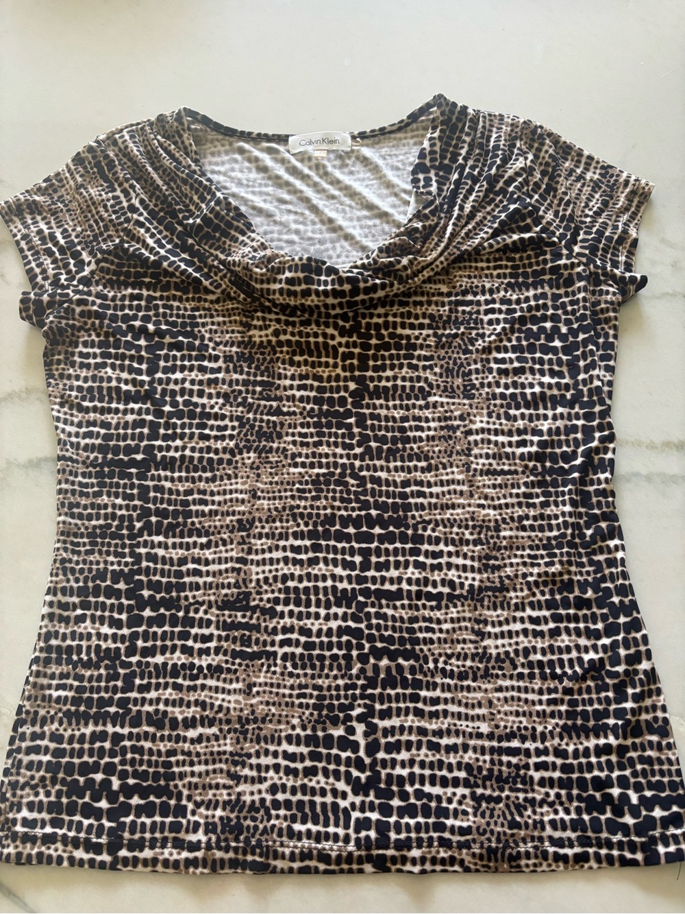 Calvin Klein Y2K Cowl Neck Animal Print Short Sleeve Stretchy Top Size S